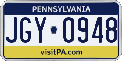 PA license plate JGY0948