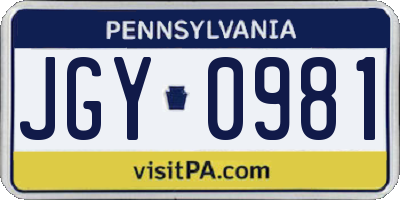 PA license plate JGY0981