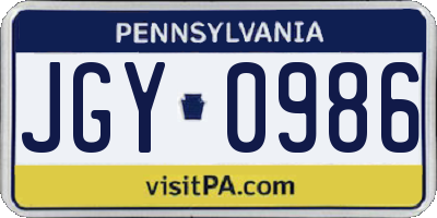 PA license plate JGY0986
