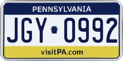 PA license plate JGY0992