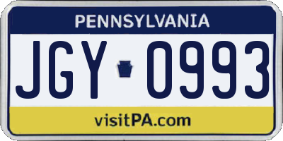 PA license plate JGY0993