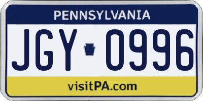 PA license plate JGY0996