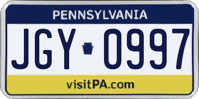 PA license plate JGY0997