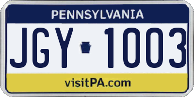 PA license plate JGY1003