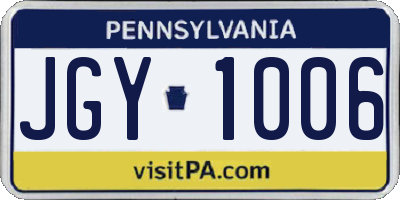 PA license plate JGY1006