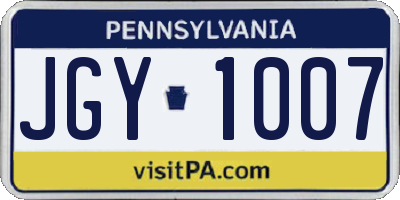 PA license plate JGY1007