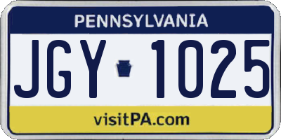 PA license plate JGY1025