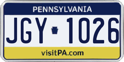 PA license plate JGY1026