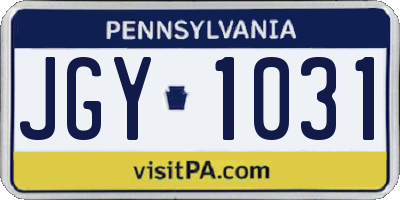 PA license plate JGY1031