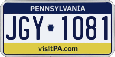 PA license plate JGY1081