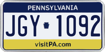 PA license plate JGY1092