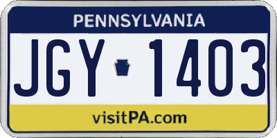 PA license plate JGY1403