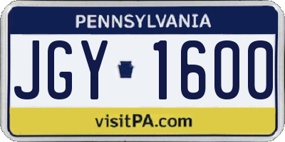 PA license plate JGY1600