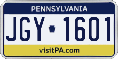 PA license plate JGY1601
