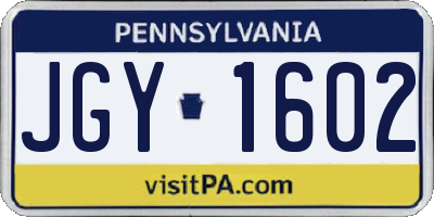 PA license plate JGY1602