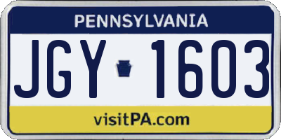 PA license plate JGY1603