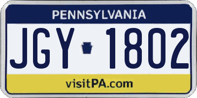 PA license plate JGY1802