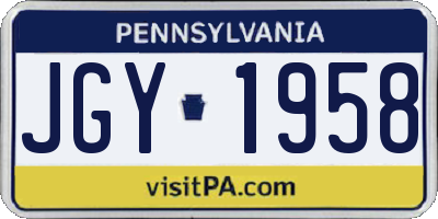 PA license plate JGY1958