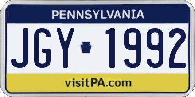 PA license plate JGY1992