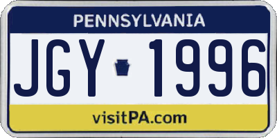 PA license plate JGY1996