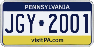 PA license plate JGY2001