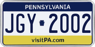 PA license plate JGY2002