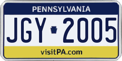 PA license plate JGY2005