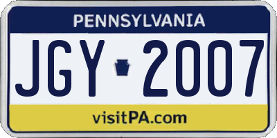 PA license plate JGY2007