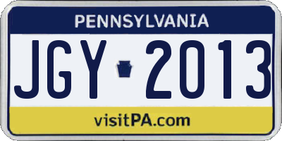 PA license plate JGY2013