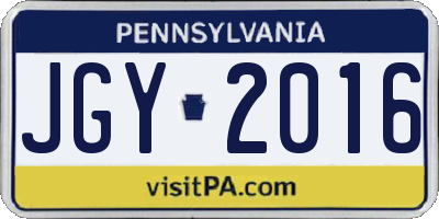 PA license plate JGY2016