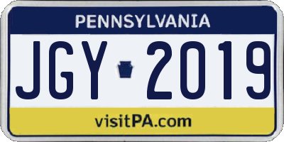 PA license plate JGY2019