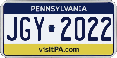 PA license plate JGY2022
