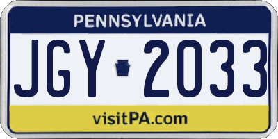 PA license plate JGY2033