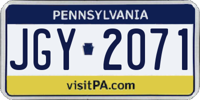 PA license plate JGY2071