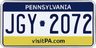 PA license plate JGY2072
