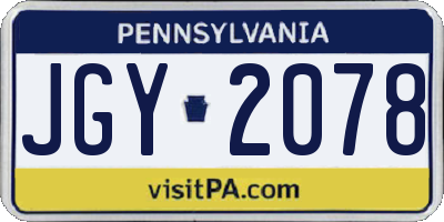PA license plate JGY2078
