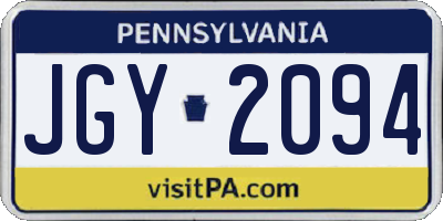 PA license plate JGY2094