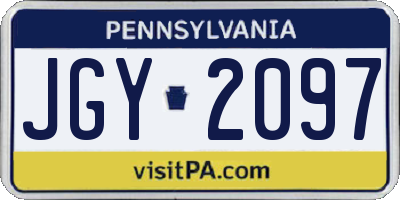 PA license plate JGY2097