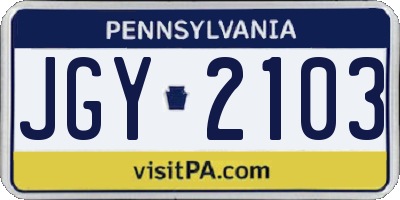 PA license plate JGY2103