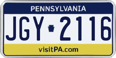 PA license plate JGY2116