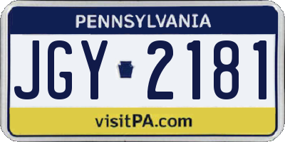 PA license plate JGY2181