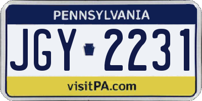 PA license plate JGY2231