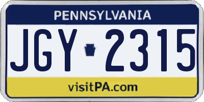 PA license plate JGY2315