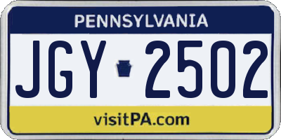 PA license plate JGY2502