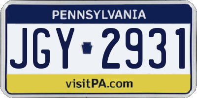 PA license plate JGY2931