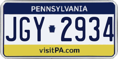 PA license plate JGY2934