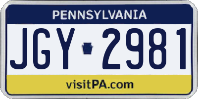 PA license plate JGY2981