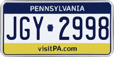 PA license plate JGY2998
