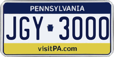 PA license plate JGY3000