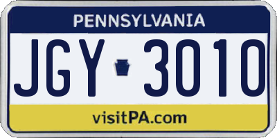 PA license plate JGY3010